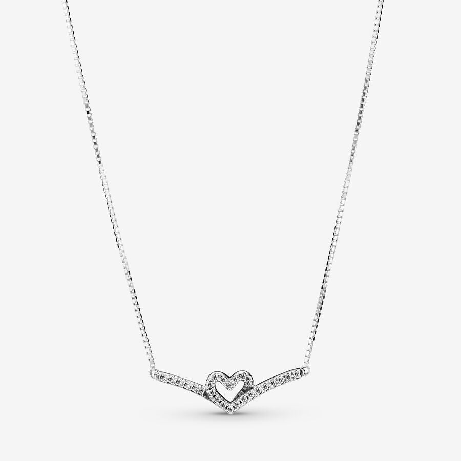 PANDORA Sparkling Wishbone Heart Collier Necklace 399273C01-45