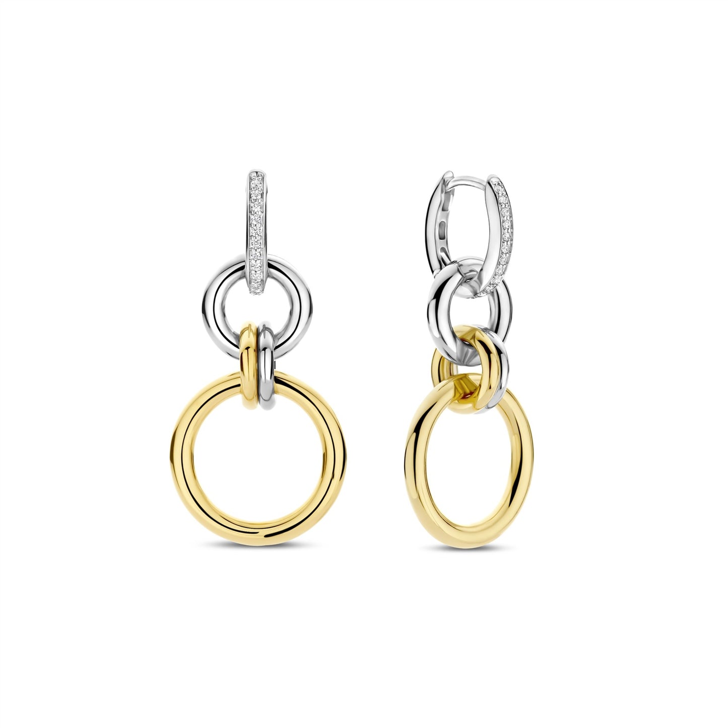 Ti Sento 2 Tone CZ Link Drop Earrings 78018ZY