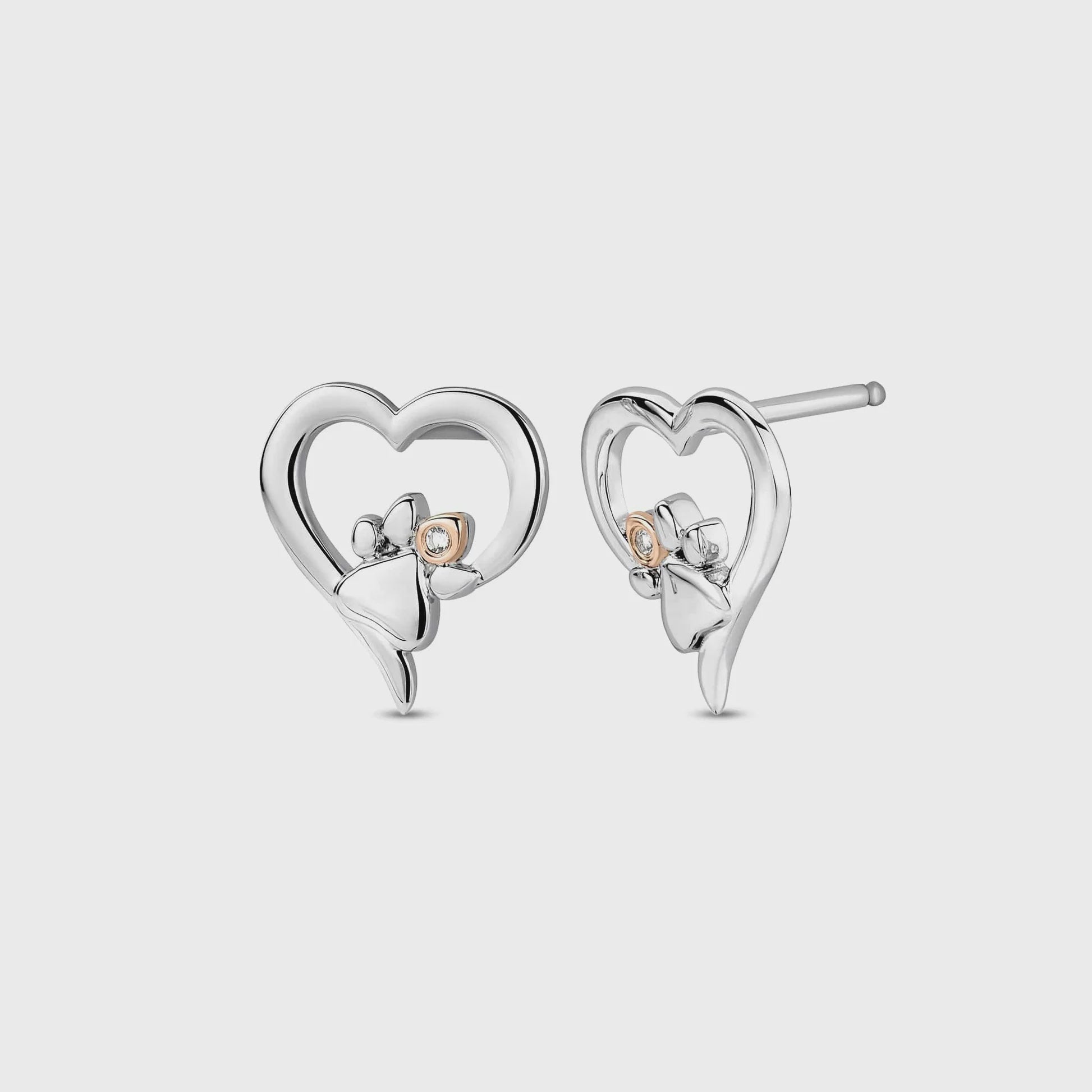 Clogau Paw Prints Sterling Silver Heart Stud Earrings with Topaz 3SPMH854