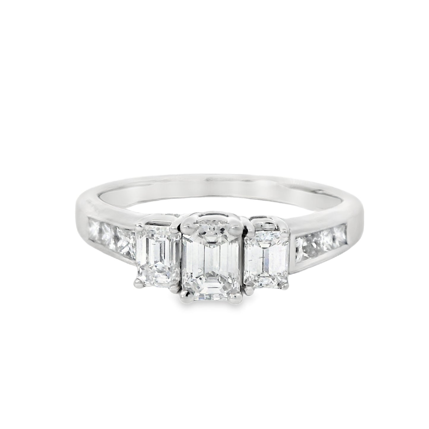 18ct White Gold Emerald Cut Trilogy Diamond Ring 1.00ct - 4213WG/100