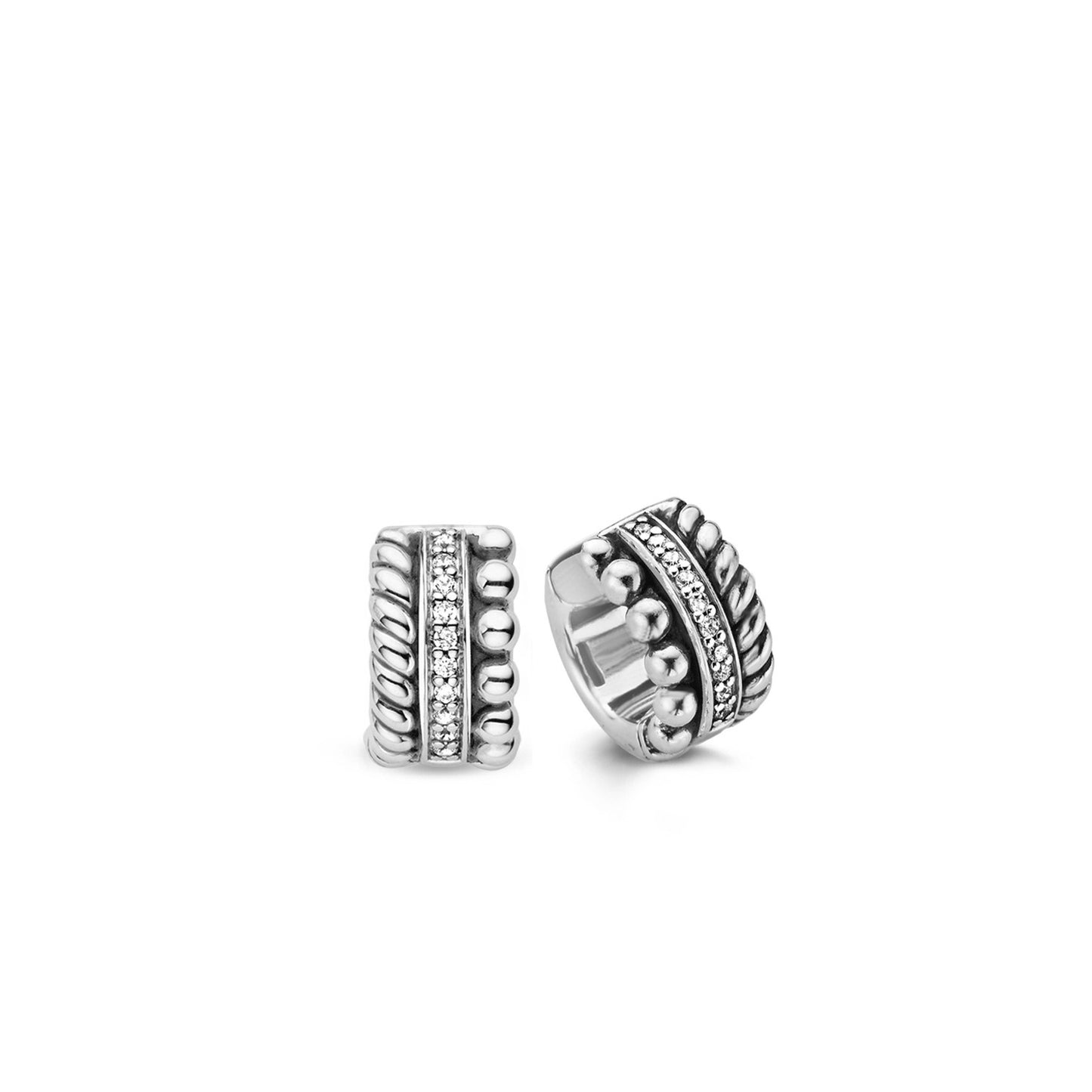 Ti Sento Silver CZ Rope & Beaded Huggie Earrings 7604ZI