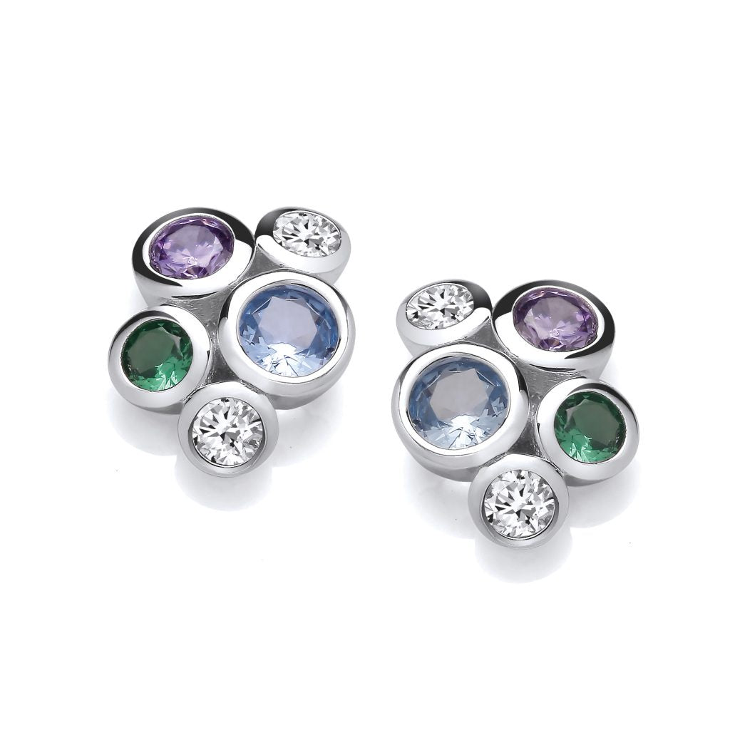 Silver Rainbow Dance CZ Bubble Earrings 4865RA