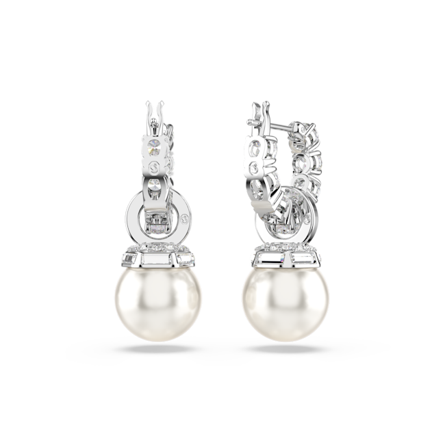 Swarovski Matrix drop earrings, Crystal pearl, Round cut, White, Rhodium plated 5691716