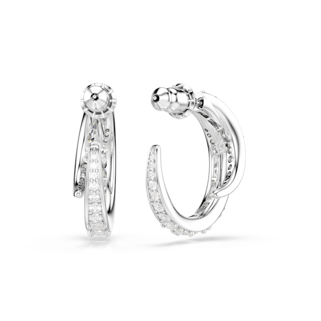 SWAROVSKI Vienna hoop earrings, Mixed cuts, White, Rhodium plated 5749069