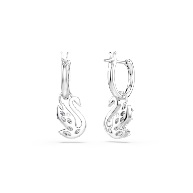 SWAROVSKI Swan drop earrings, Mixed cuts, Swan, White, Rhodium plated 5759942