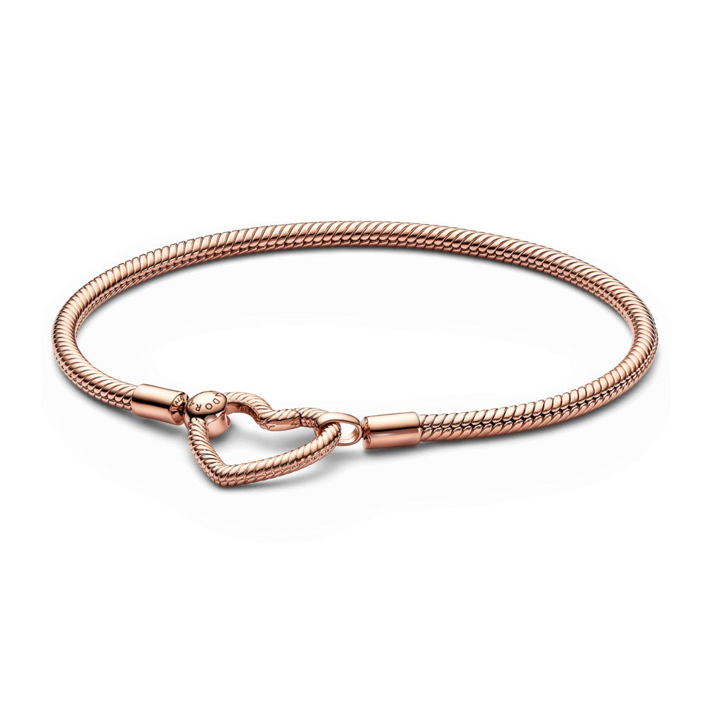 PANDORA Rose gold plated Snake chain Bracelet with heart clast 582257C00