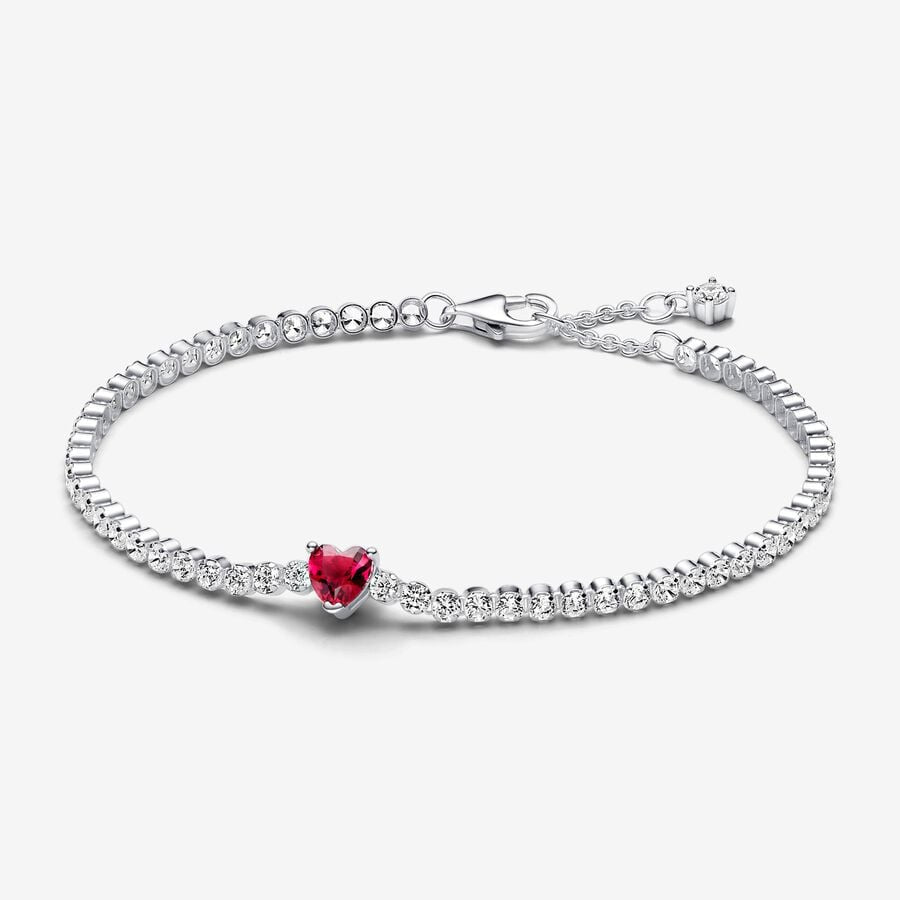 PANDORA Red Sparkling Heart Tennis Bracelet c