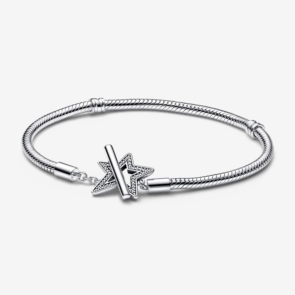 PANDORA Moments Asymmetric Star T-bar Snake Chain Bracelet 592357C01