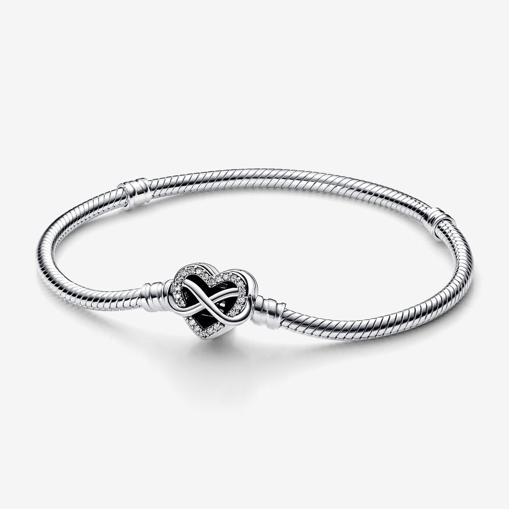 PANDORA Moments Sparkling Infinity Heart Clasp Snake Chain Bracelet 592645C01