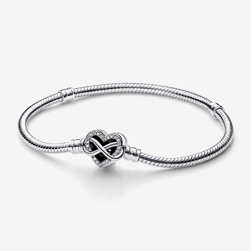 PANDORA Moments Sparkling Infinity Heart Clasp Snake Chain Bracelet 592645C01