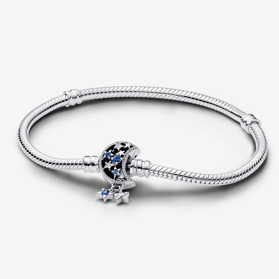 PANDORA Moments Sparkling Moon Clasp Snake Chain Bracelet 592819C01