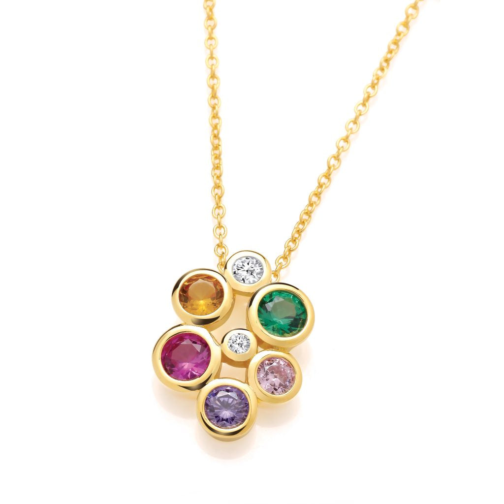 Gold Plated Rainbow Dance CZ Bubble Necklace 60042GRA