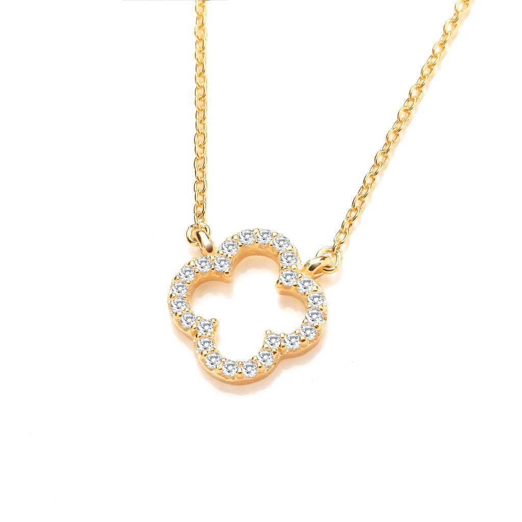 Gold Plated CZ Open Clover Necklace 6973G