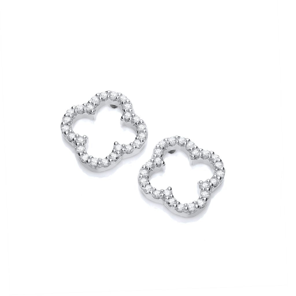 Silver CZ Open Clover Earrings 50138