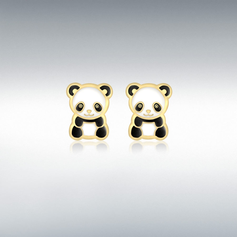 9ct Yellow Gold 5.5mm x 6.5mm Enamel Panda Stud Earrings 1.55.8189