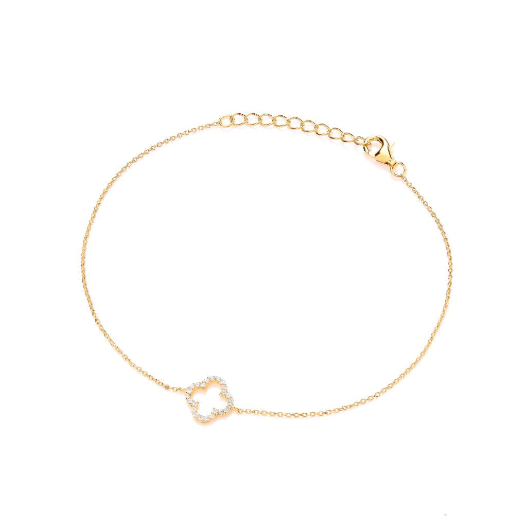 Gold Plated CZ Open Clover Bracelet 2970G