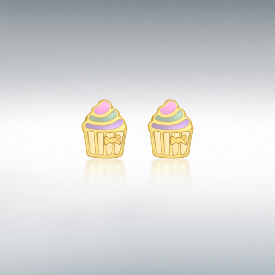 9ct Yellow Gold 5.5mm x 7mm Enamel 'Cupcake' Stud Earrings 1.55.8259