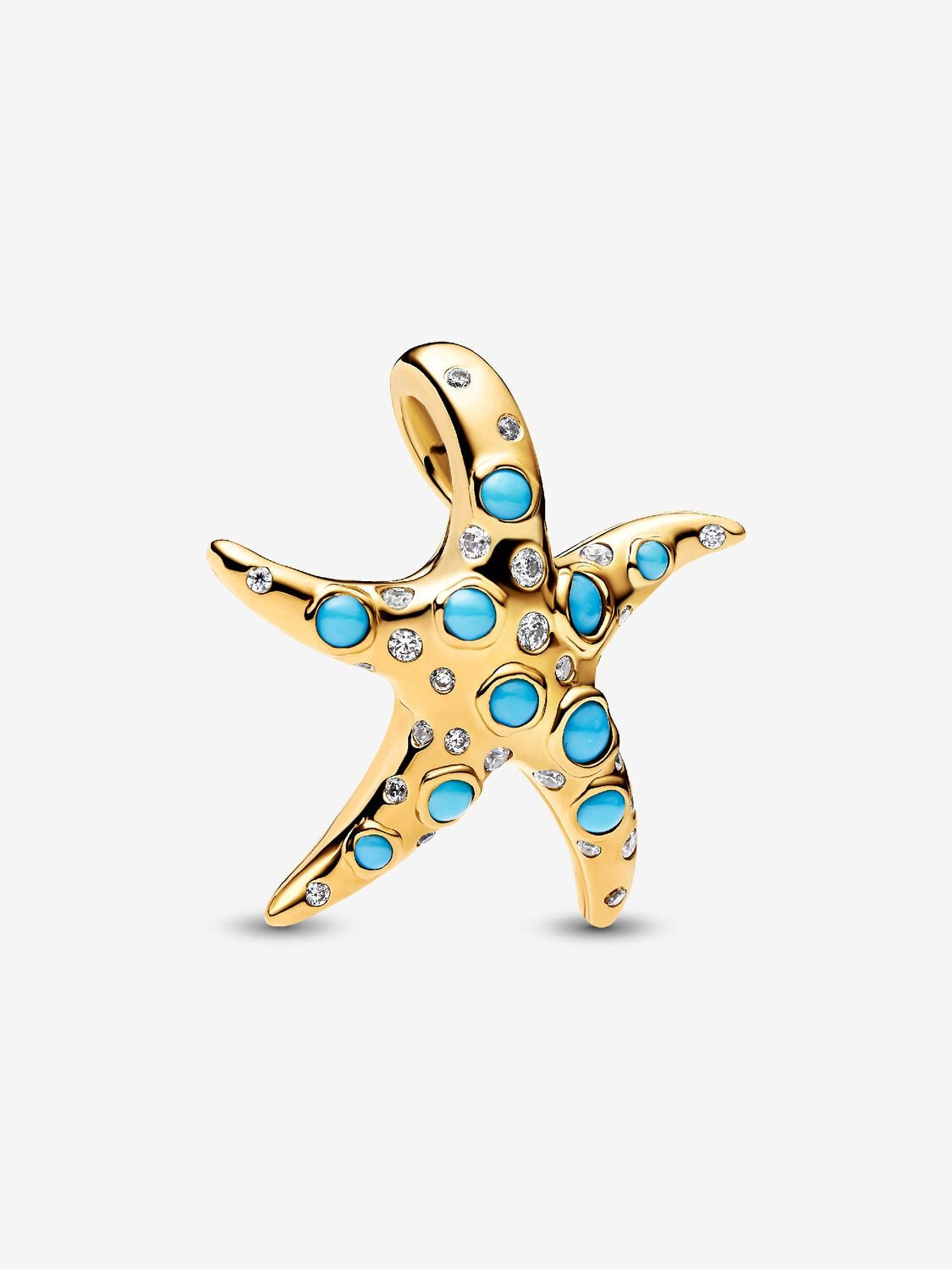 PANDORA Sparkling Blue Starfish Dangle Charm 14k gold plating 763818C01