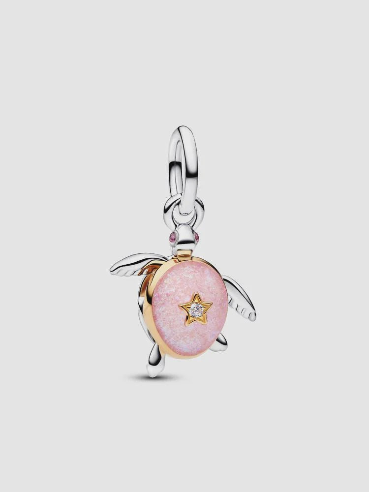 PANDORA 2026 Pink Sea Turtle Lab-grown Diamond Dangle Charm 0.007 ct TW, Sterling silver, 14k gold plating 764432C01
