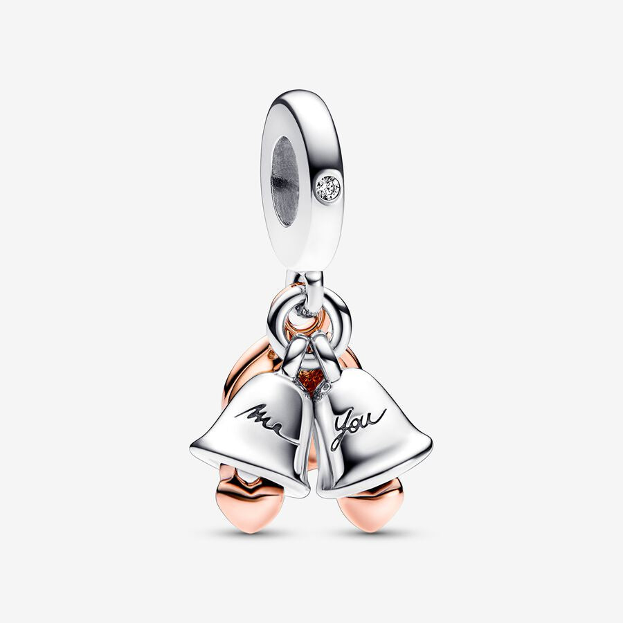 PANDORA Two-tone Wedding Bells Double Dangle Charm 782592C01