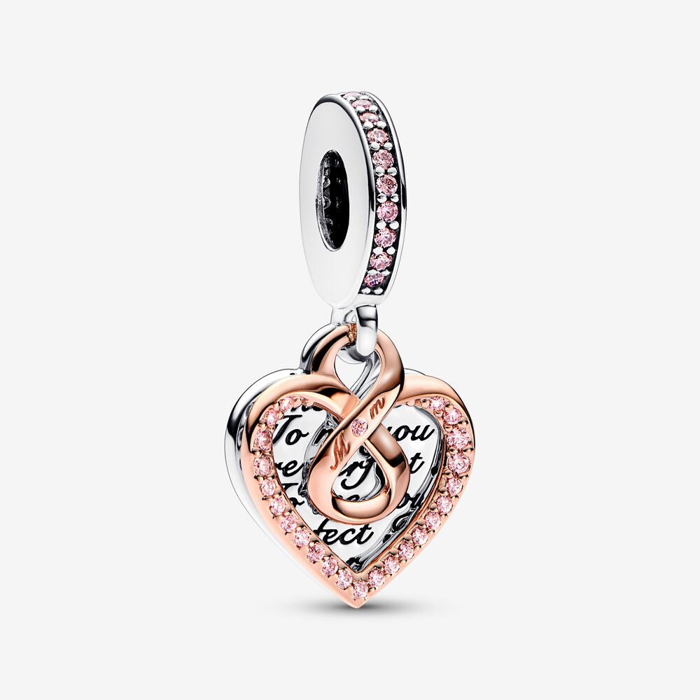 PANDORA Two-tone Infinity Heart Double Dangle Charm 782641C01