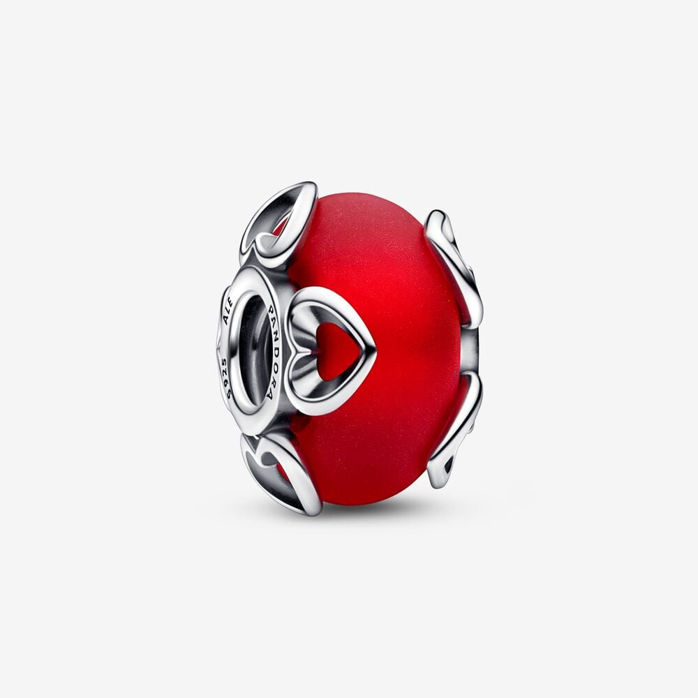 PANDORA Frosted Red Murano Glass & Hearts Charm 792497C01