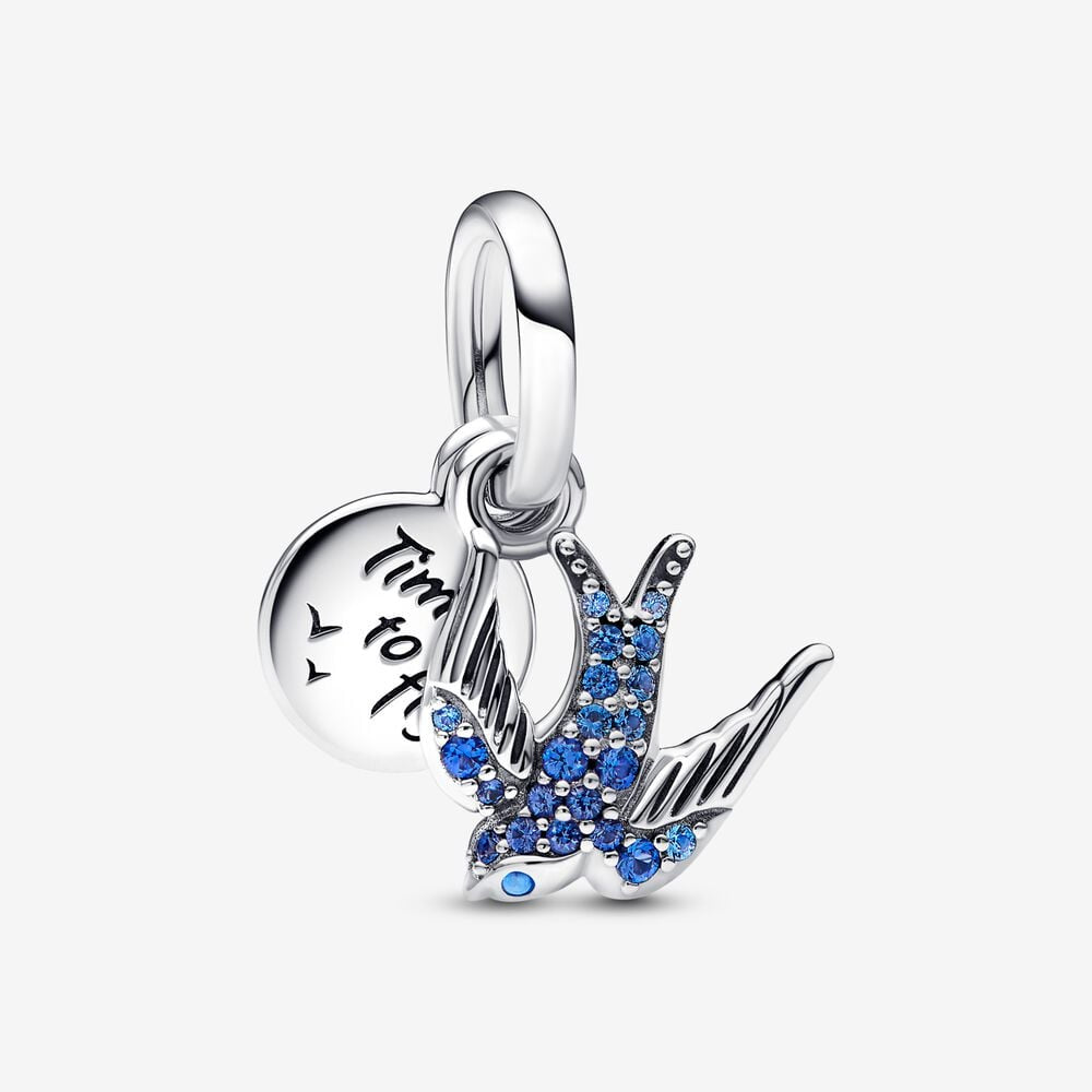 PANDORA Sparkling Swallow & Quote Double Dangle Charm 792570C01