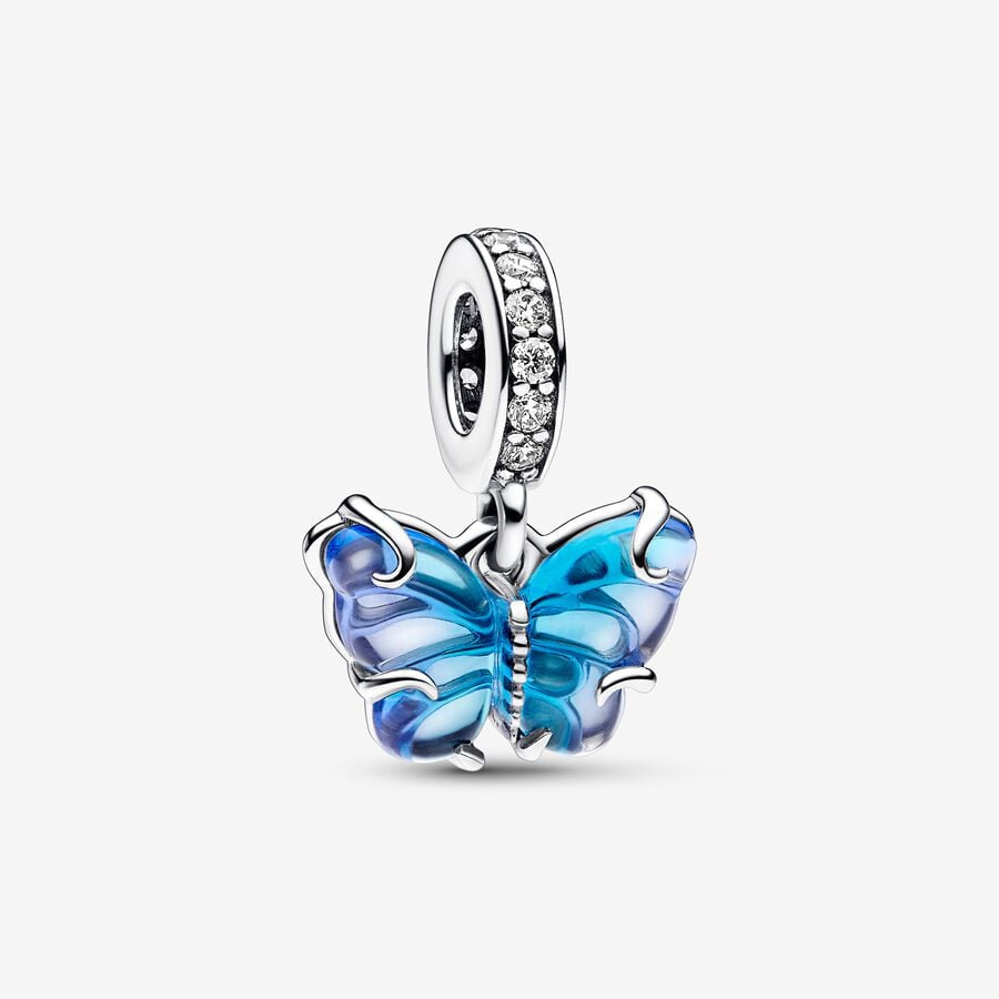 PANDORA Blue Murano Glass Butterfly Dangle Charm 792698C01