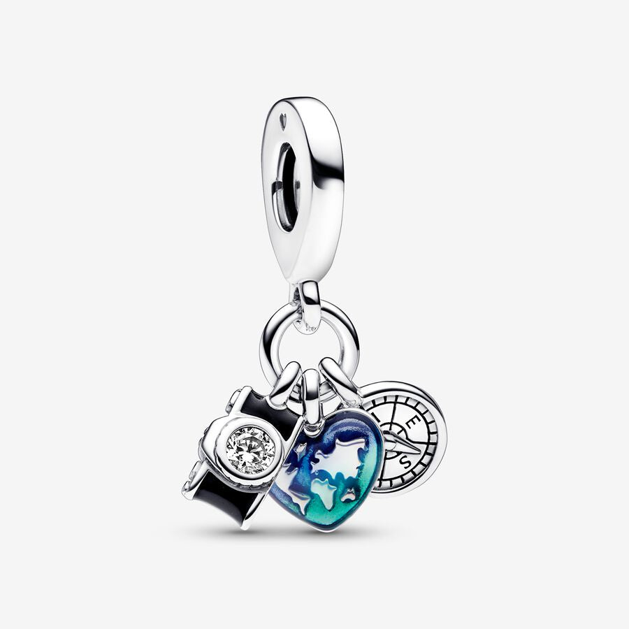 PANDORA Camera, Heart & Compass Triple Dangle Charm 792703C01