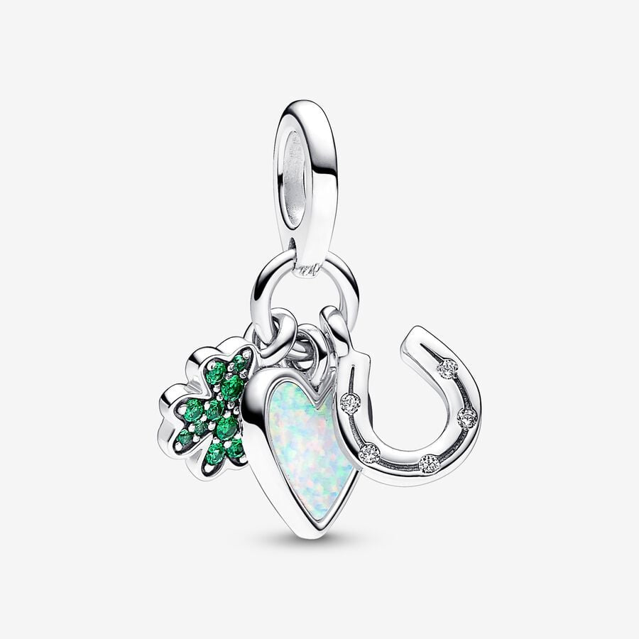 PANDORA Four Leaf Clover, Heart and Horseshoe Triple Dangle Charm 792755C01