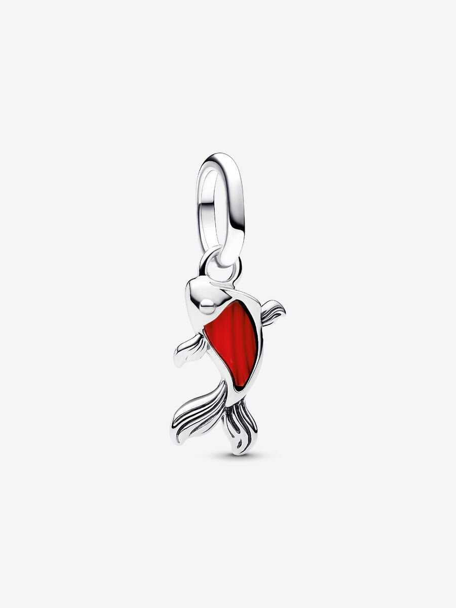 PANDORA Red Murano Glass Koi Fish Mini Dangle Charm silver 793863C01