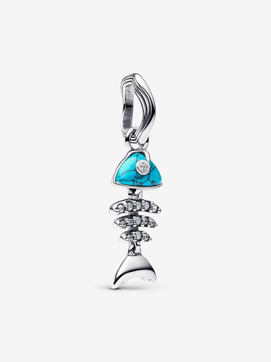 PANDORA Turquoise-coloured Fishbone Dangle Charm silver 793894C01
