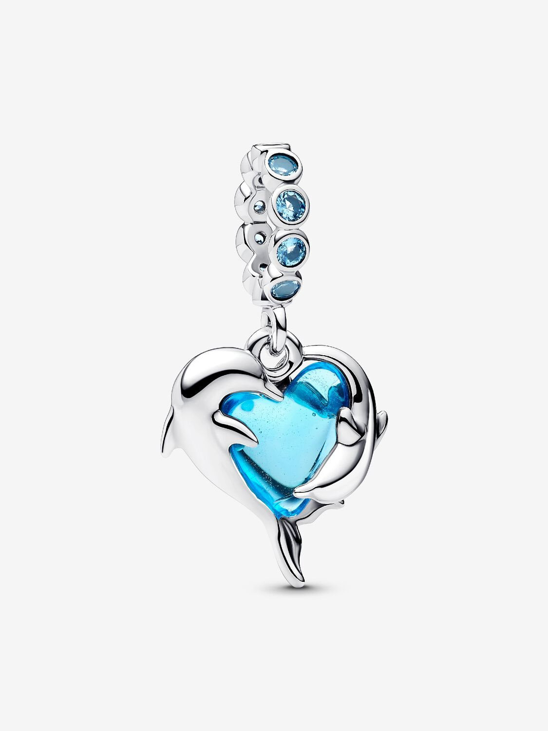 PANDORA Blue Murano Glass Dolphins Dangle Charm silver 793924C01