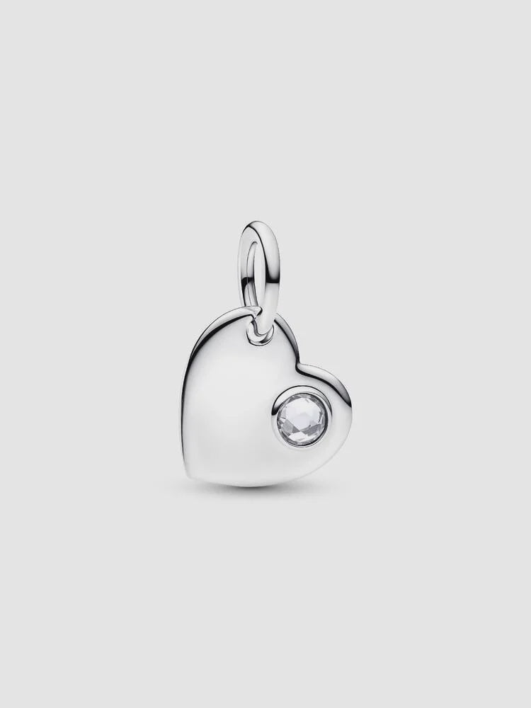 PANDORA April Heart Clear Stone Dangle Charm Sterling silver 794295C04