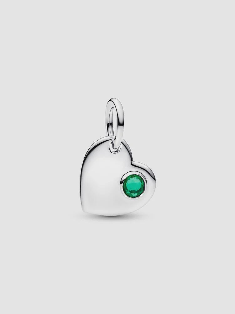 PANDORA May Heart Green Stone Dangle Charm Sterling silver 794295C05