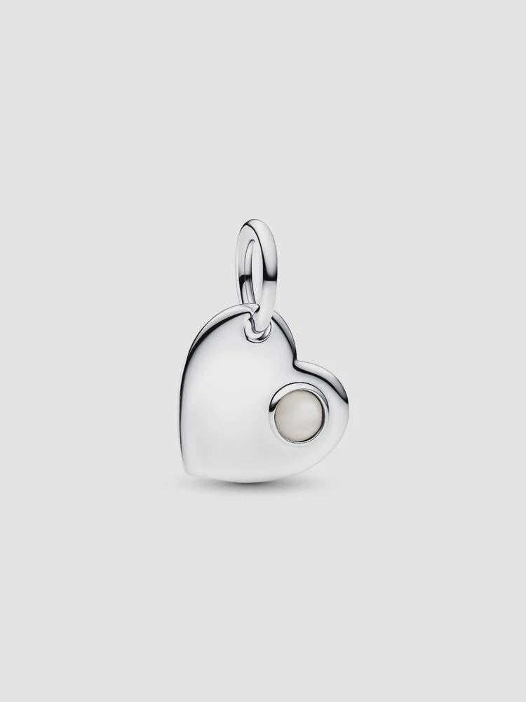 PANDORA June Heart White Stone Dangle Charm Sterling silver 794295C06