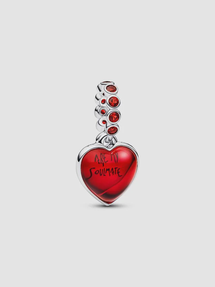 PANDORA Red Murano Glass Heart Double Dangle Charm Sterling silver 794429C01