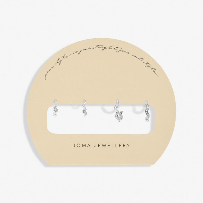 Joma Soul Shine Wavy Rope Hoop Earring Stack In Silver Plating 8471
