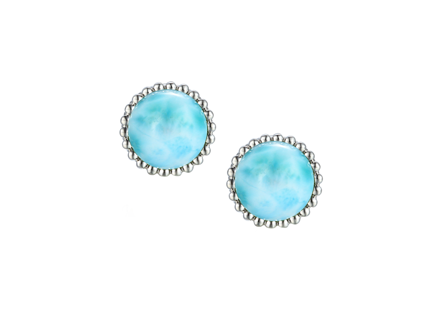 Silver Larimar Rope Edge Earrings