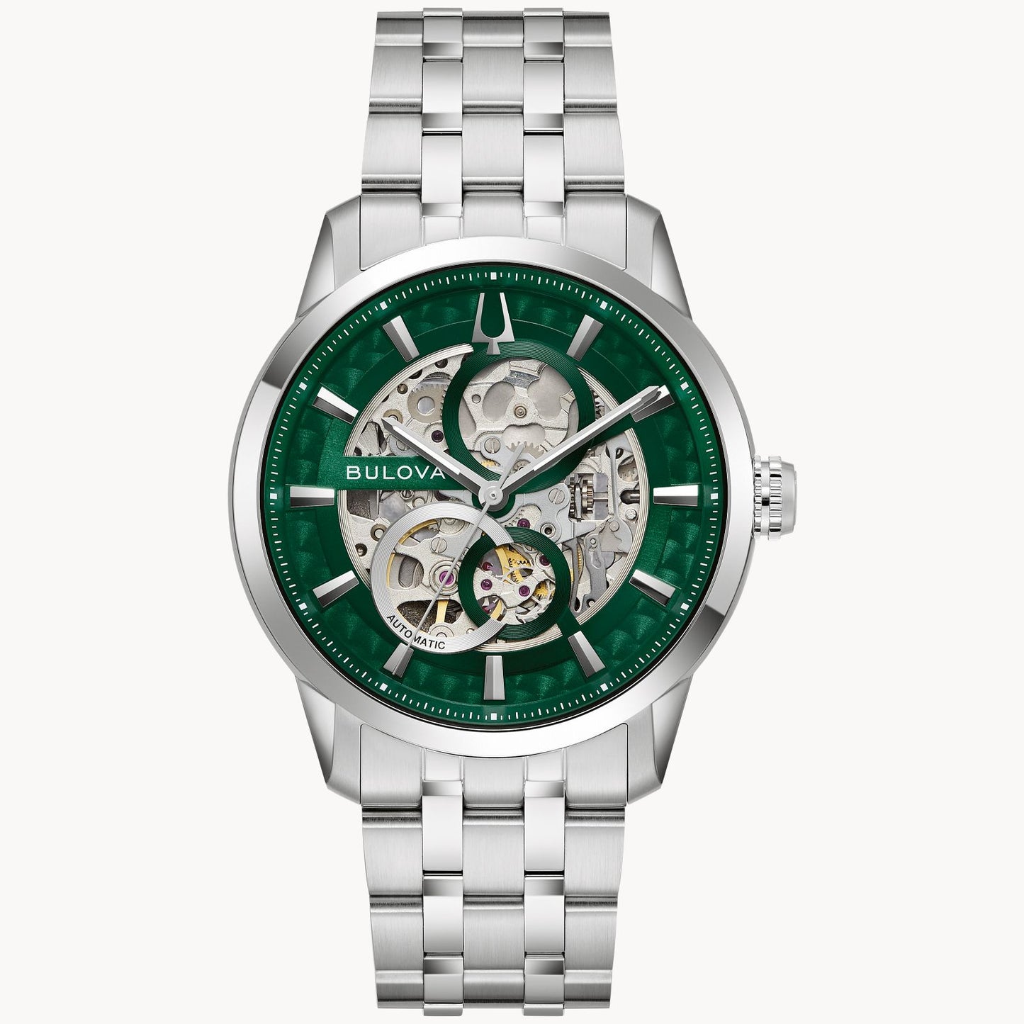 Bulova S/S Green Automatic Watch 96A329