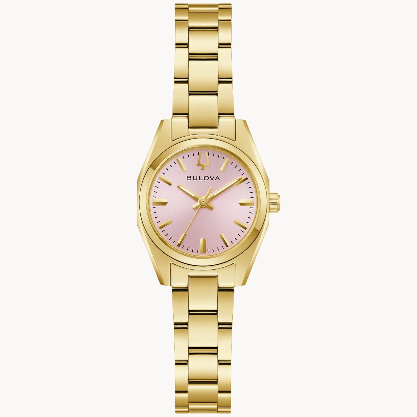 Bulova Gold Tone Watch with Light Pink DIal 97L187