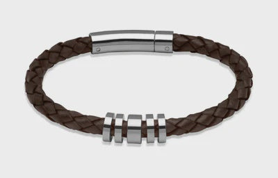 Unique & Co Dark Brown Leather Bracelet with Steel A65DB