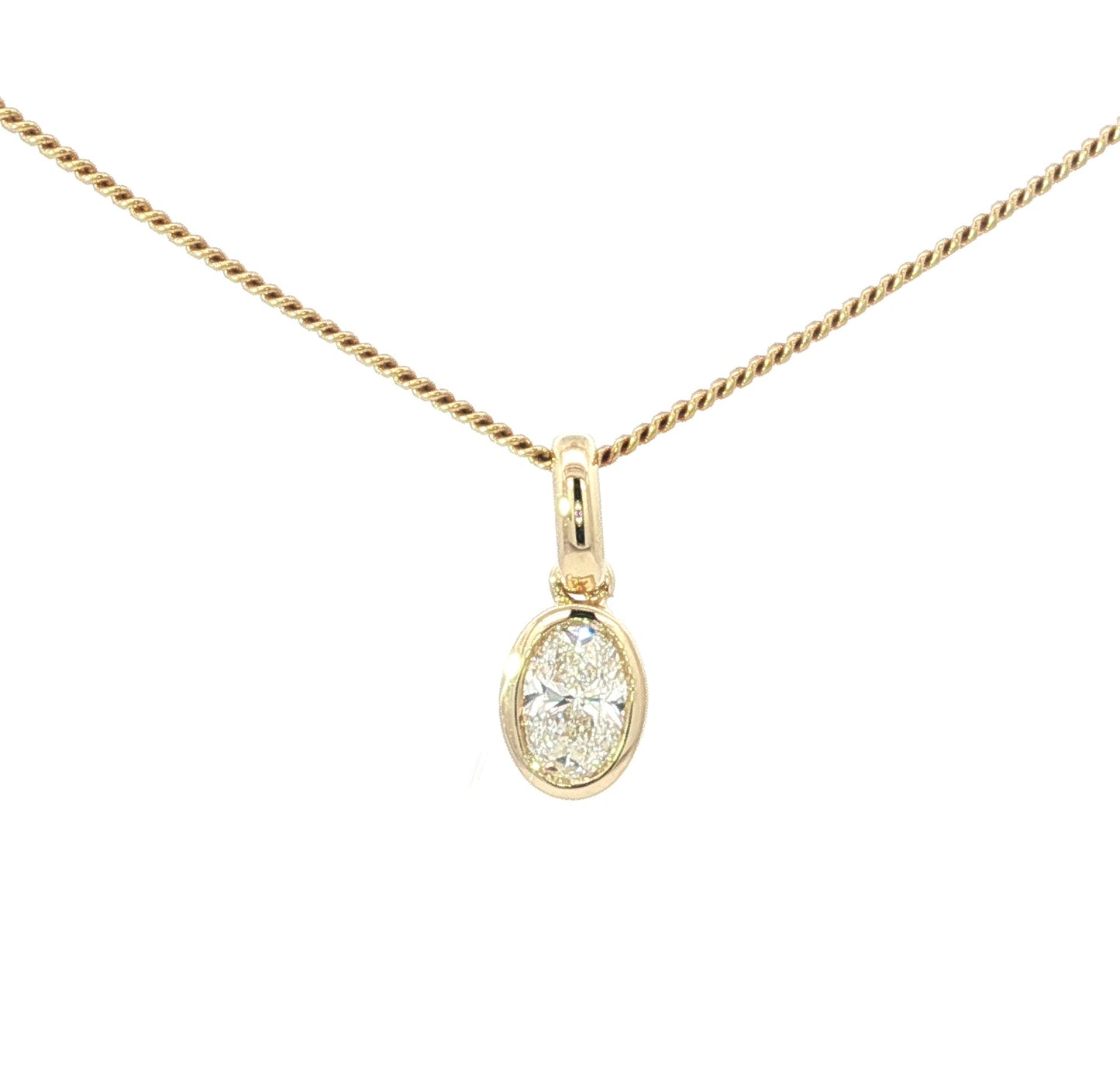18ct Gold Oval Cut Rubover Diamond Pendant 0.34ct D/SI1