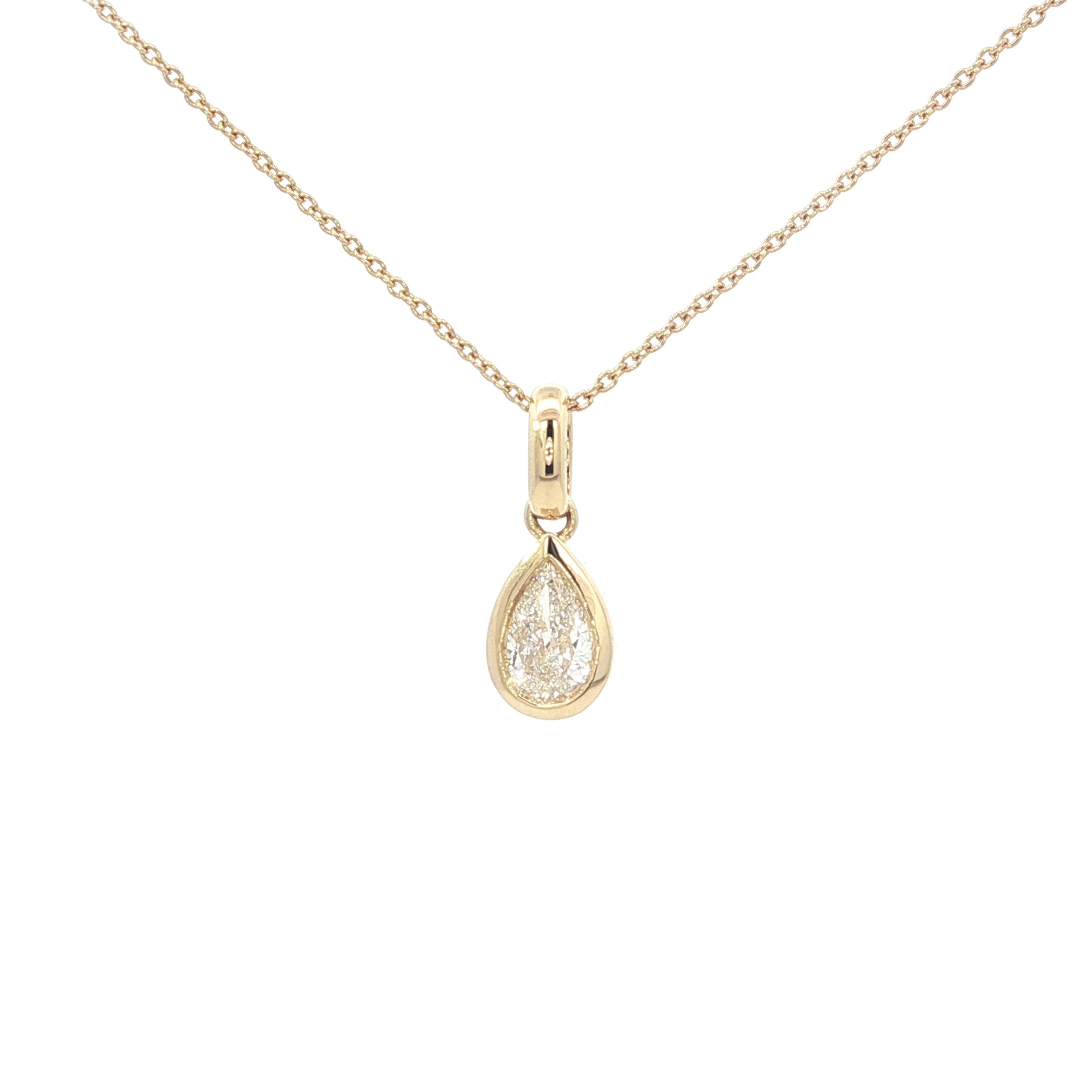 18ct Gold Pear Cut Diamond Rubover Style Pendant 0.33ct E/SI1