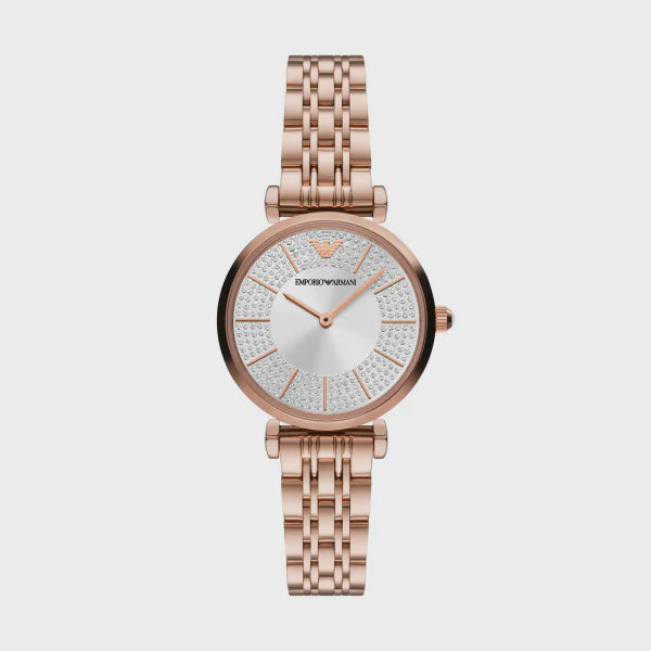 Armani Ladies Rose Tone Gianni T-Bar Watch AR11446