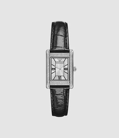 Emporio Armani Two-Hand Black Leather Watch AR11623