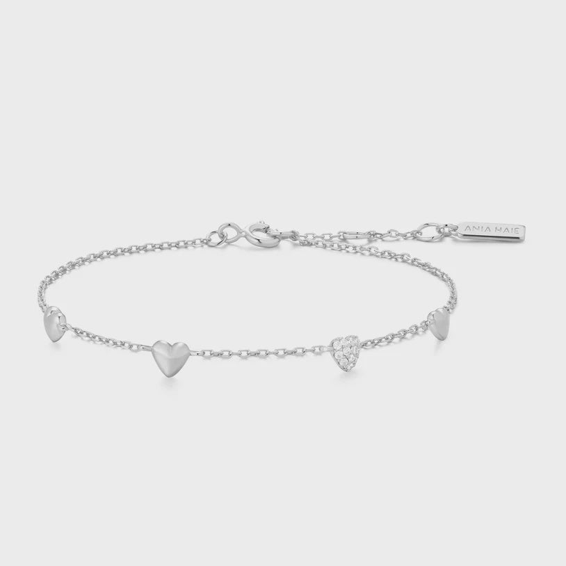 Ania Haie Silver Pavé Puffed Heart Station Bracelet B074-06H