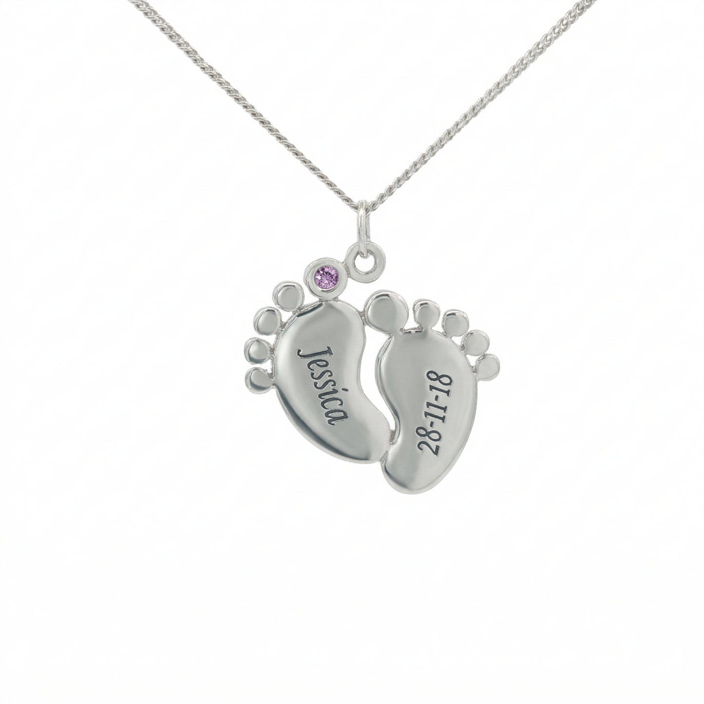 Sterling Silver Baby Feet Pendant Pink CZ MSP17/P