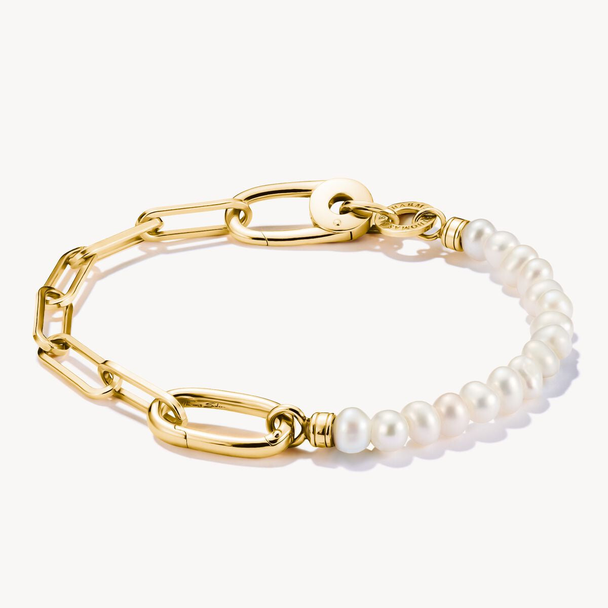Thomas Sabo Charm Bracelet Paperclip and Pearls with Connect link Gold Plated C1209-430-14