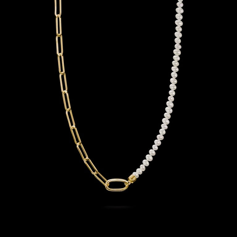 Thomas Sabo Charm necklace paperclip and pearls with Connect link gold-plated C1211-430-14